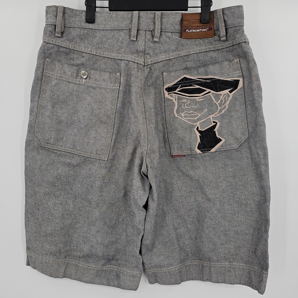 VTG Platinum FUBU Shorts Size 38 Fat‎ Albert Baggy Wide Leg 90s Hiphop Y2K Gray